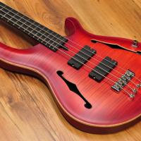 Mensinger Joker Bass 4 Hollowbody 2 Tone Redburst Transparent