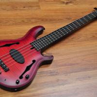 Mensinger Joker Bass 5p Hollowbody 2 Tone Redburst Transparent